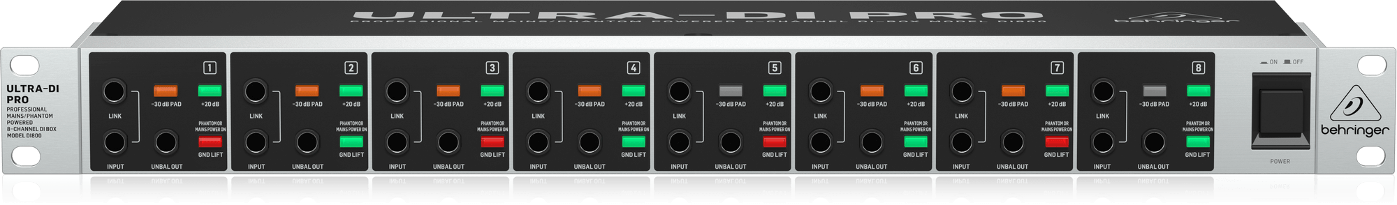 Behringer Ultra-DI Pro DI800 V2 Professional Mains/Phantom Powered 8-Channel DI Box