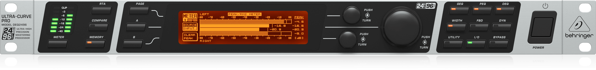 Behringer DEQ2496 Ultra-High-Precision 24-Bit/96 kHz Equalizer, Analyzer, Feedback Destroyer and Mastering Processor - Each