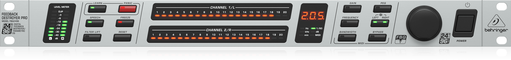 Behringer Feedback Destroyer Pro FBQ2496 Automatic and Ultra-Fast Feedback Destroyer/Parametric EQ with 40 FBQ Filters and 96 kHz Audio Performance