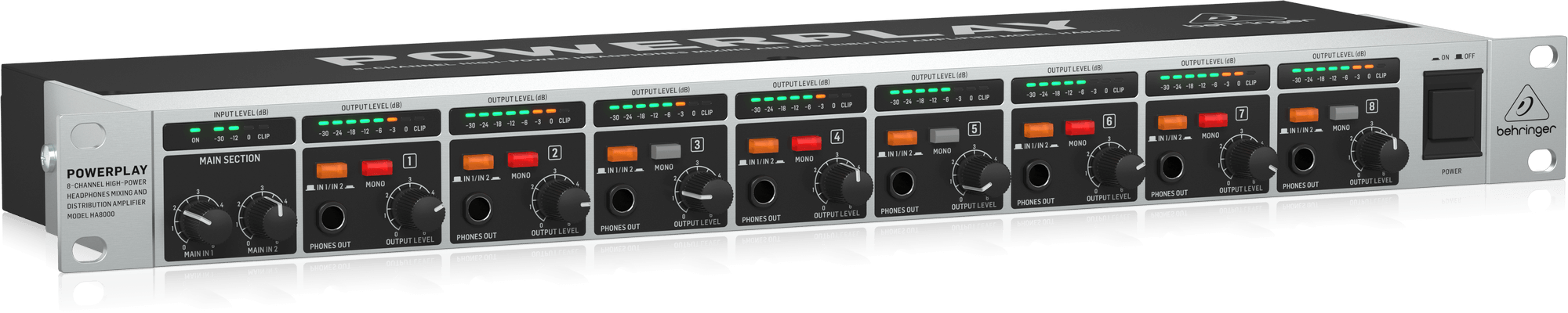 Behringer POWERPLAY HA8000 V2 8-Channel High-Power Headphones Mixing and Distribution Amplifier