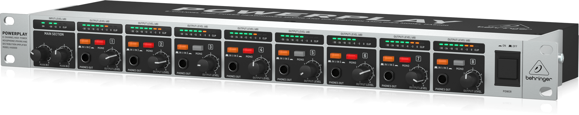 Behringer POWERPLAY HA8000 V2 8-Channel High-Power Headphones Mixing and Distribution Amplifier