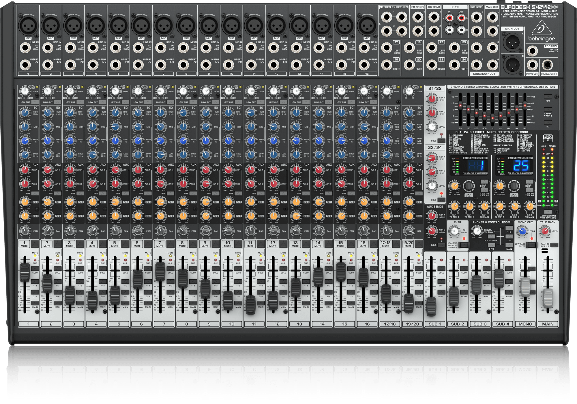 Behringer Eurodesk SX2442FX Ultra-Low Noise Design 24-Input 4-Bus Studio/Live Mixer with XENYX Mic Preamplifiers, British EQ and Dual Multi-FX Processor