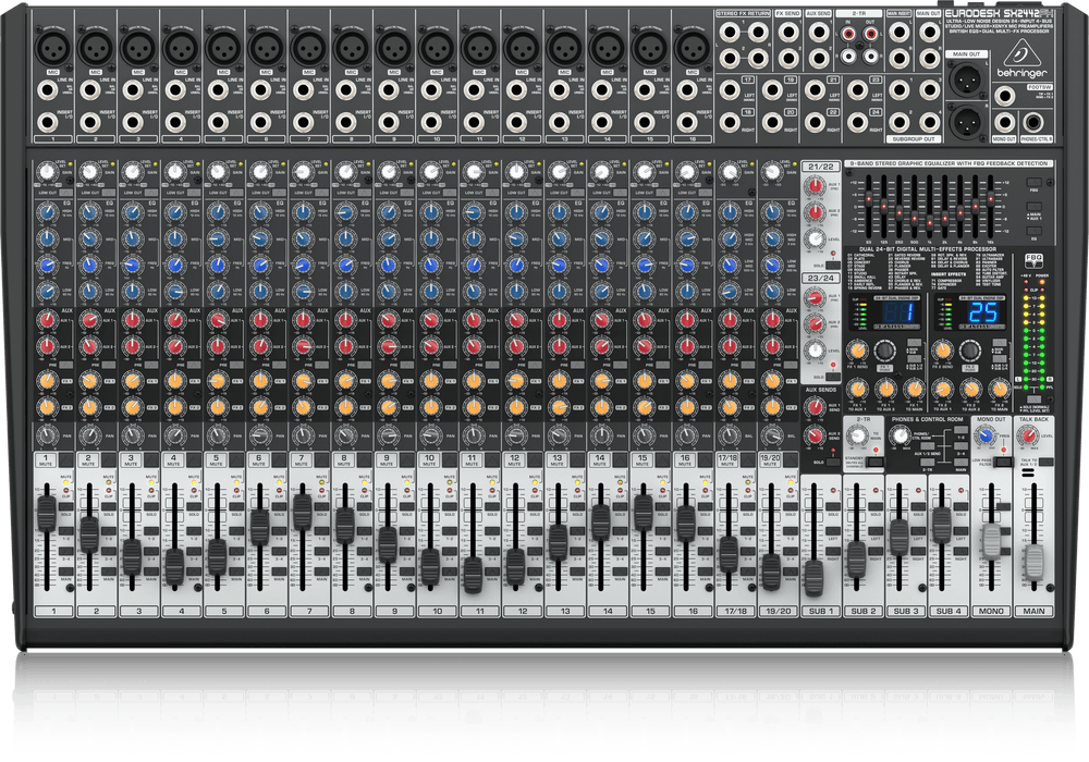 Behringer Eurodesk SX2442FX Ultra-Low Noise Design 24-Input 4-Bus Studio/Live Mixer with XENYX Mic Preamplifiers, British EQ and Dual Multi-FX Processor