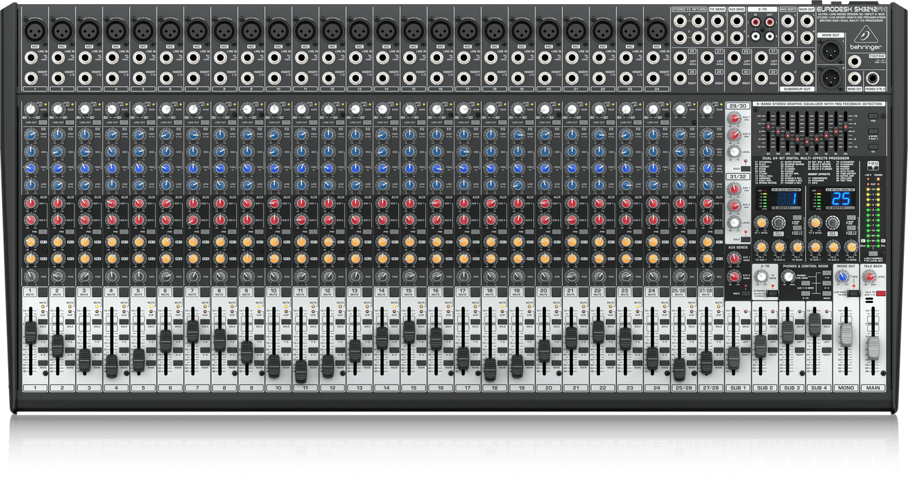 Behringer Eurodesk SX3242FX Ultra-Low Noise Design 32-Input 4-Bus Studio/Live Mixer with XENYX Mic Preamplifiers, British EQ and Dual Multi-FX Processor