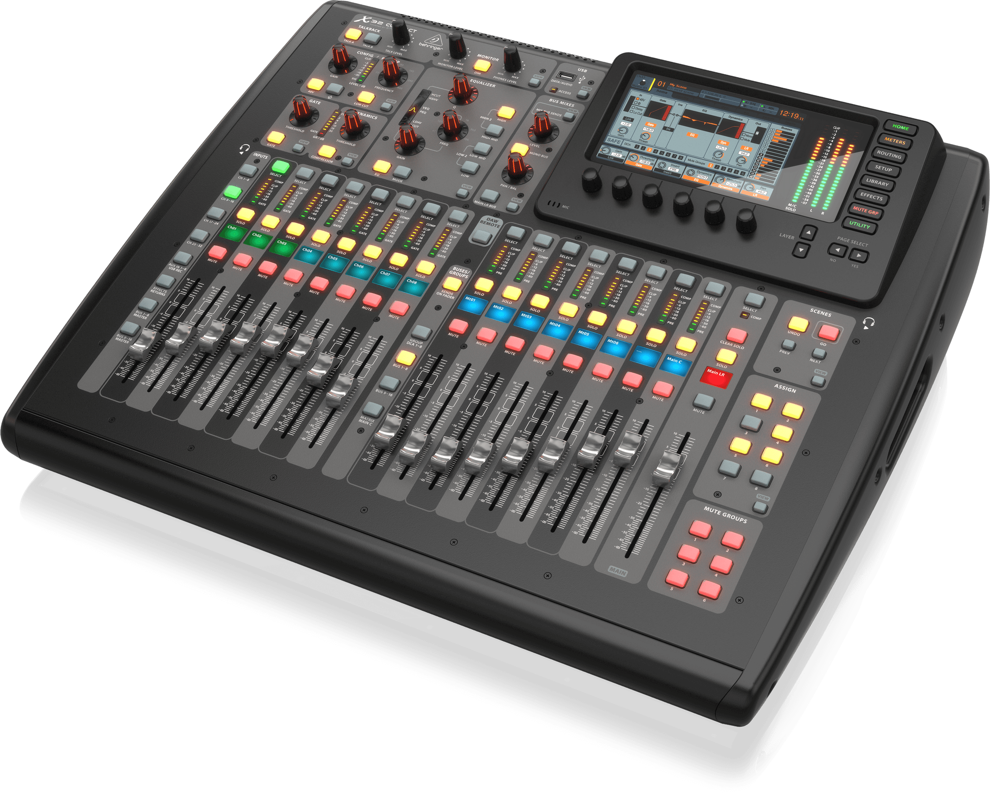 Behringer X32 Compact 40-Input, 25-Bus Digital Mixing Console with 16 Programmable Midas Preamps, 17 Motorized Faders,-Channel LCD's, 32-Channel Audio Interface and iPad/iPhone * Remote Control