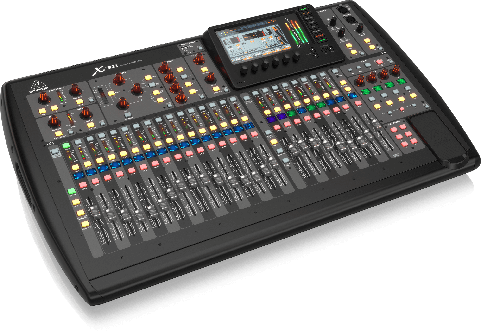 Behringer X32 40-Input, 25-Bus Digital Mixing Console with 32 Programmable MIDAS Preamps, 25 Motorized Faders, Channel LCD’s, 32-Channel Audio Interface and iPad/iPhone * Remote Control