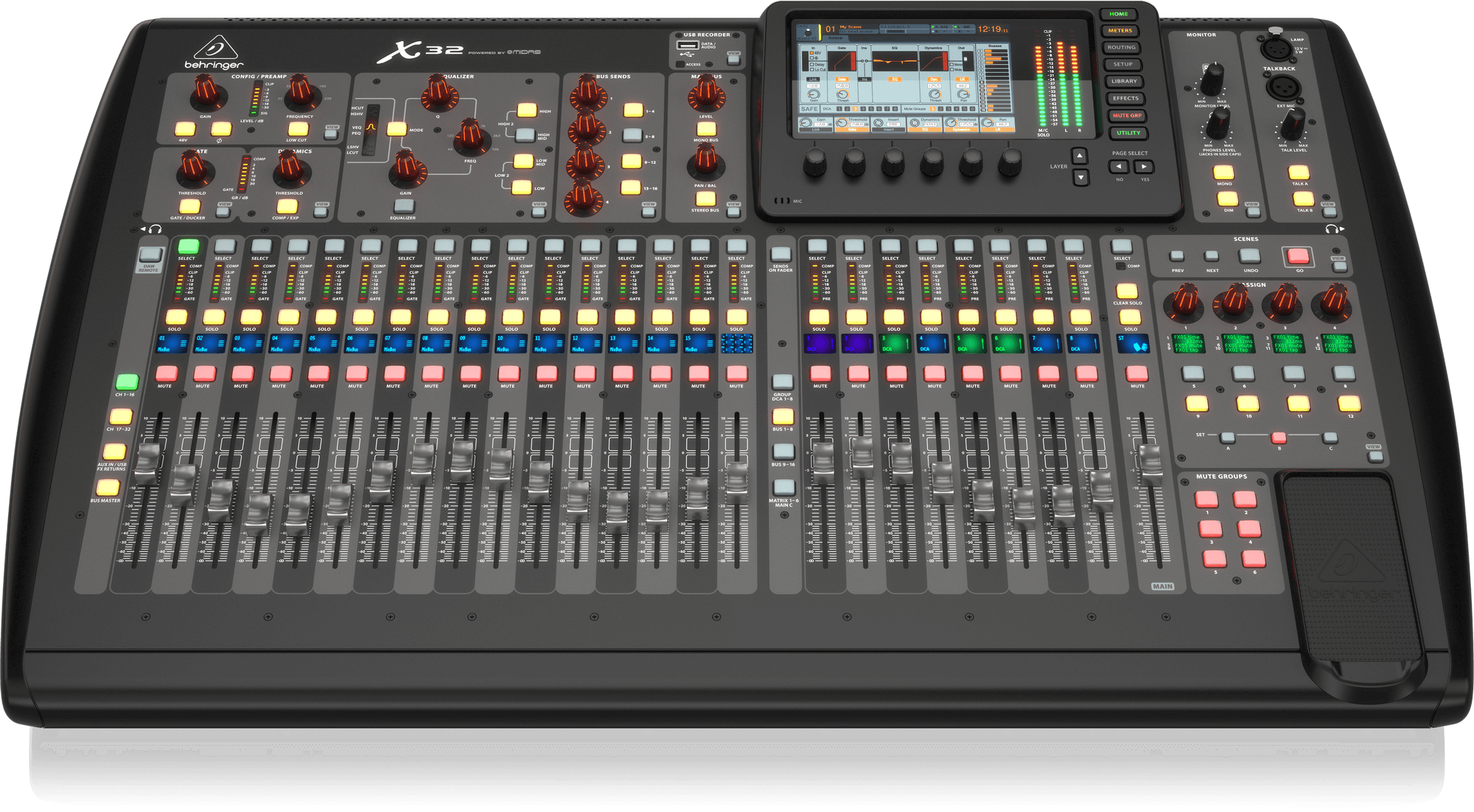 Behringer X32 40-Input, 25-Bus Digital Mixing Console with 32 Programmable MIDAS Preamps, 25 Motorized Faders, Channel LCD’s, 32-Channel Audio Interface and iPad/iPhone * Remote Control