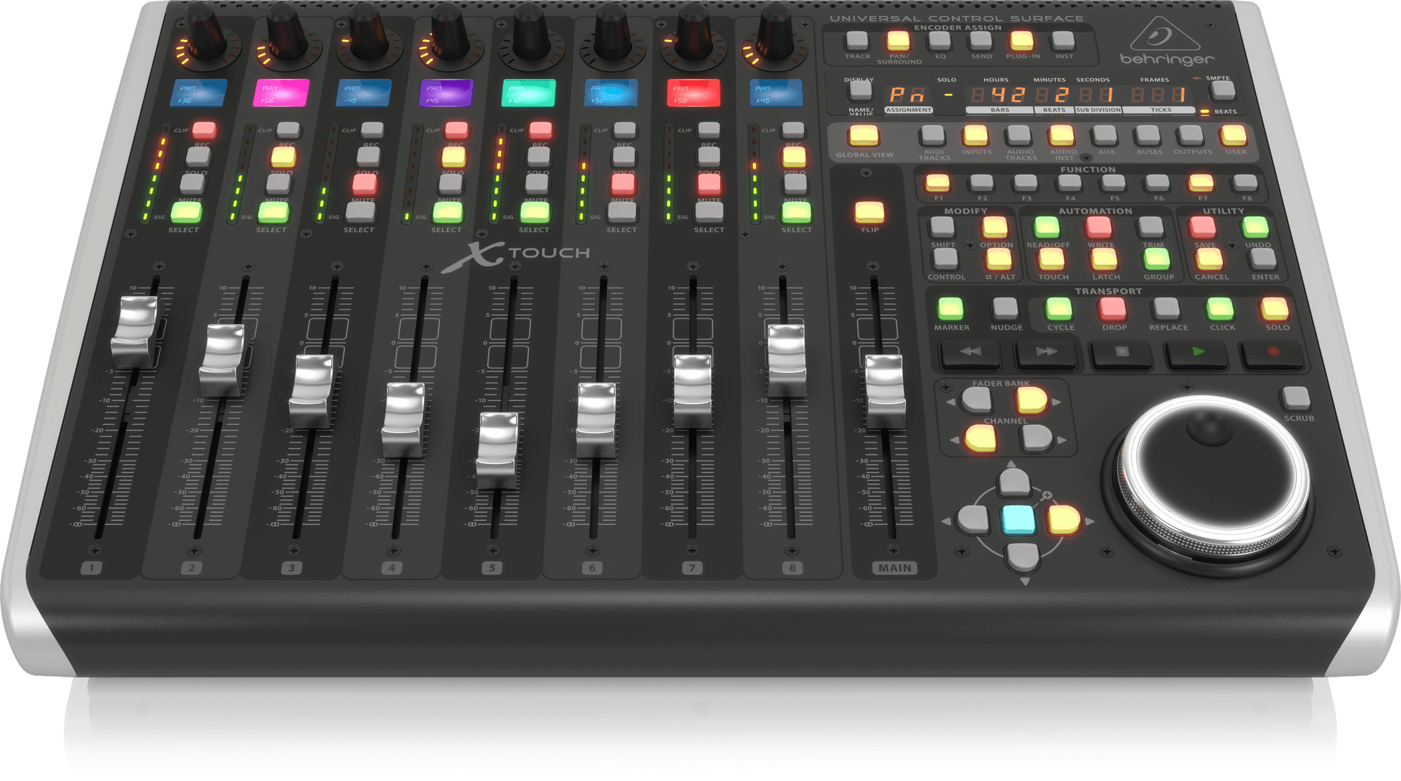 Behringer X-Touch Universal Control Surface with 9 Touch-Sensitive Motor Faders, LCD Scribble Strips and Ethernet/USB/MIDI Interface