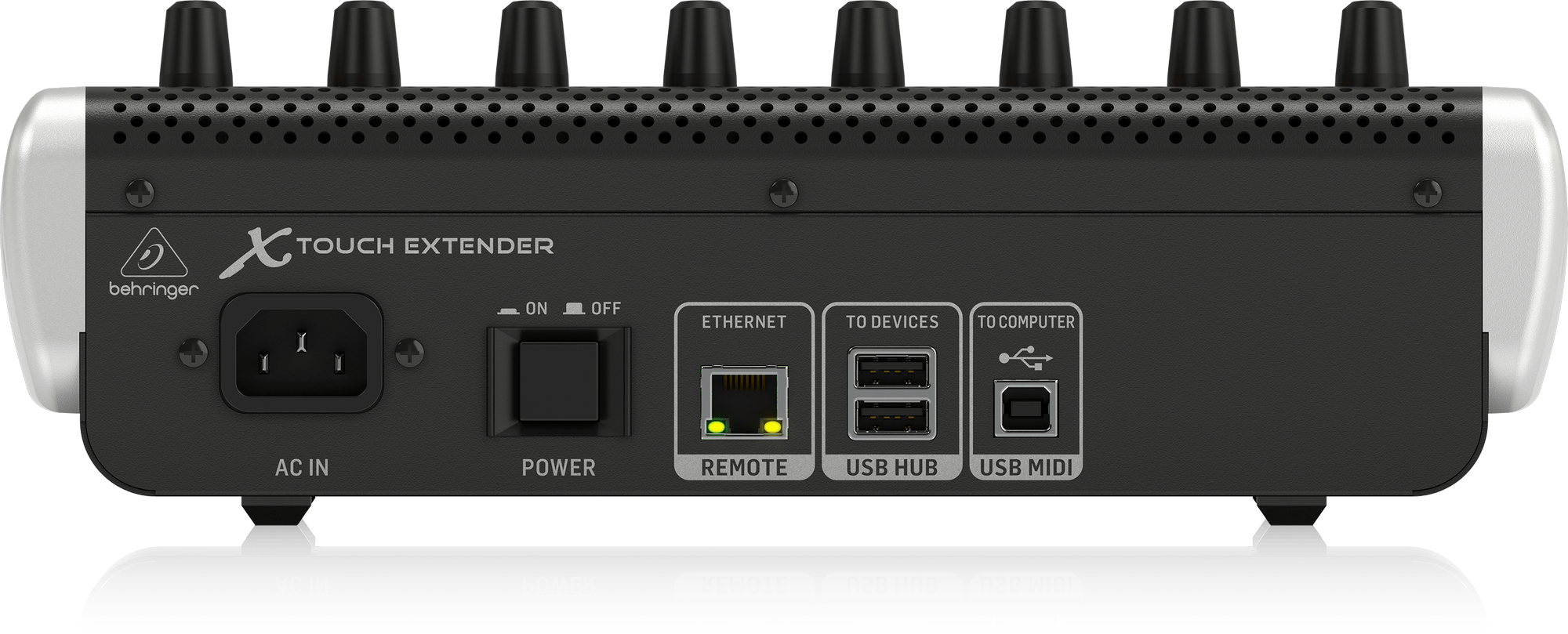 Behringer X-TOUCH EXTENDER with 8 Touch-Sensitive Motor Faders, LCD Scribble Strips, USB Hub and Ethernet/USB Interfaces