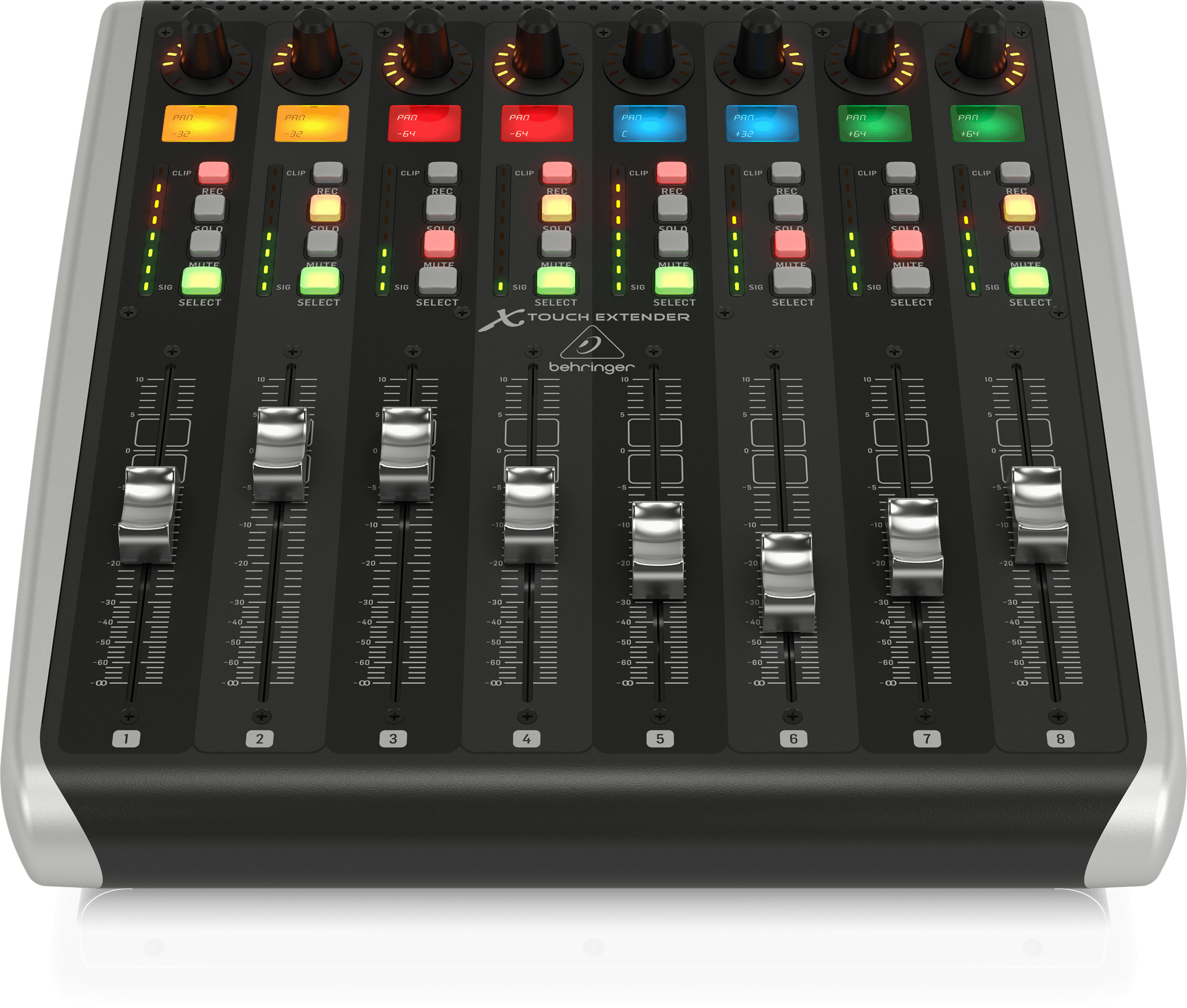 Behringer X-TOUCH EXTENDER with 8 Touch-Sensitive Motor Faders, LCD Scribble Strips, USB Hub and Ethernet/USB Interfaces