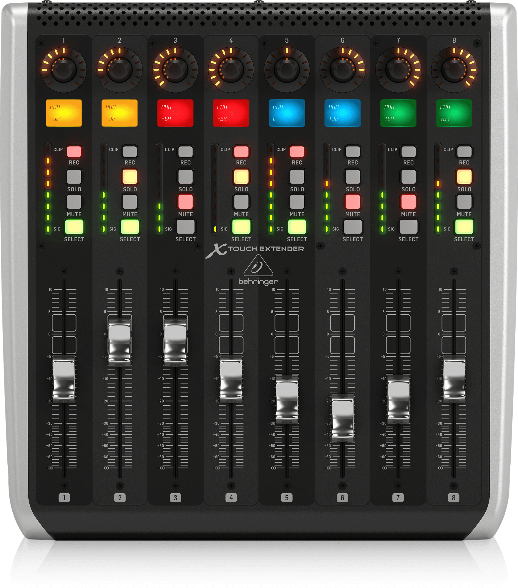 Behringer X-TOUCH EXTENDER with 8 Touch-Sensitive Motor Faders, LCD Scribble Strips, USB Hub and Ethernet/USB Interfaces