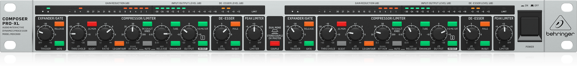 Behringer Composer Pro-XL MDX2600 V2 Reference-Class 2-Channel Expander/Gate/Compressor/Peak Limiter with Integrated De-Esser, Dynamic Enhancer and Tube Simulation