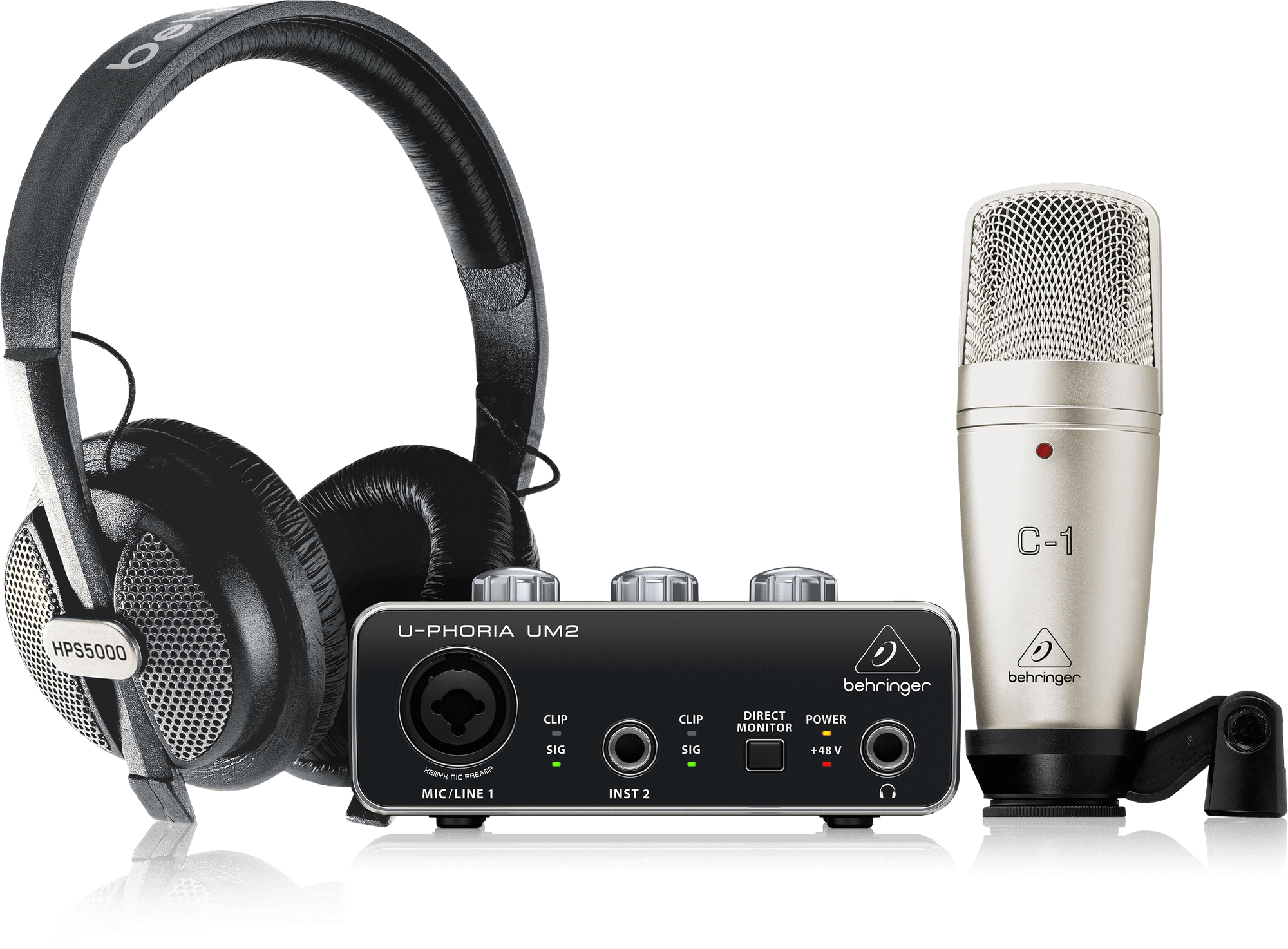 Behringer U-Phoria Studio Complete Recording/Podcasting Bundle with USB Audio Interface, Condenser Microphone, Studio Headphones and More