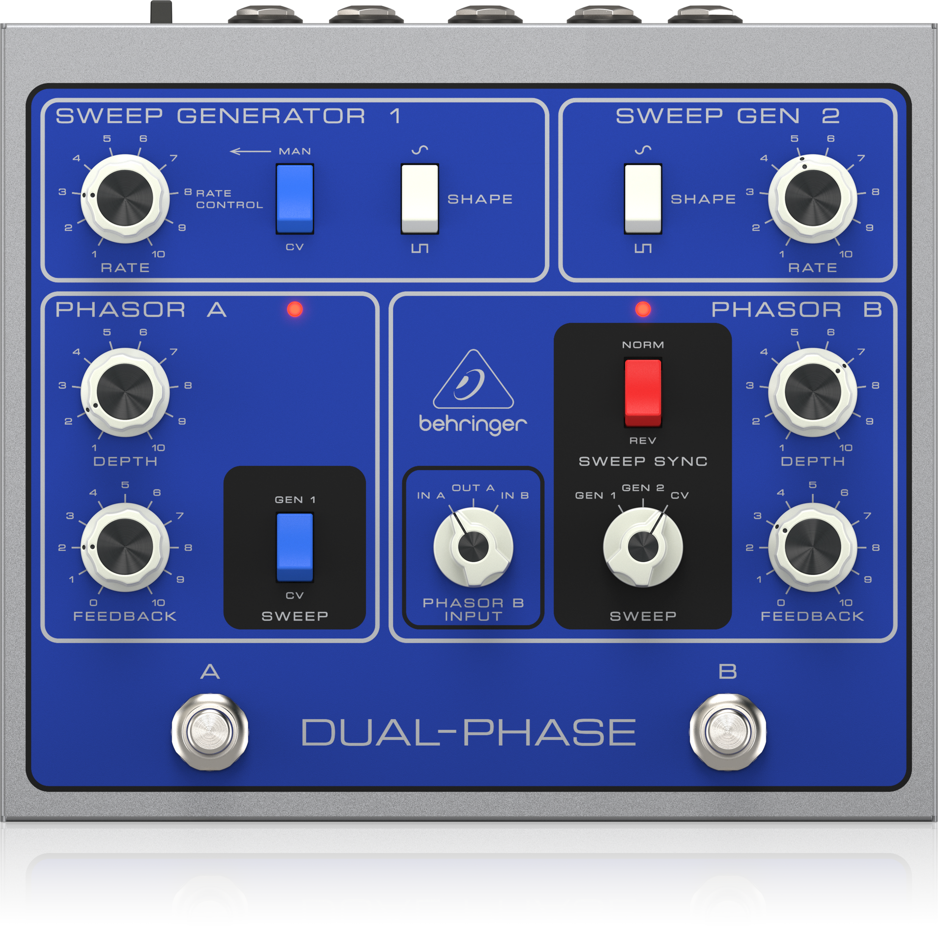 behringerベーリンガー DUAL-PHASE エフェクター　DUB Behringer DUAL-PHASE Authentic Dual Analog Phase Shifter with 12 Opto-