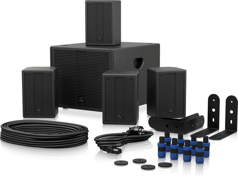 Behringer SAT 1004 Bundle Complete PUB Installation Speaker Bundle with 4" Passive PA Speaker and 8" Active PA Subwoofer and More - Set