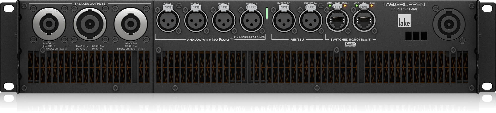 Lab Gruppen PLM 12K44 SP 12,000W 4-Channel Touring Power Amplifier with Lake DSP, Dante Networking, and Twist-Lock Speaker Connectors