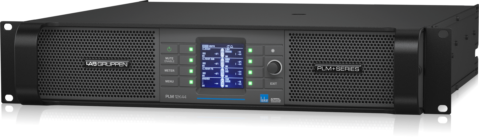 Lab Gruppen PLM 12K44 SP 12,000W 4-Channel Touring Power Amplifier with Lake DSP, Dante Networking, and Twist-Lock Speaker Connectors