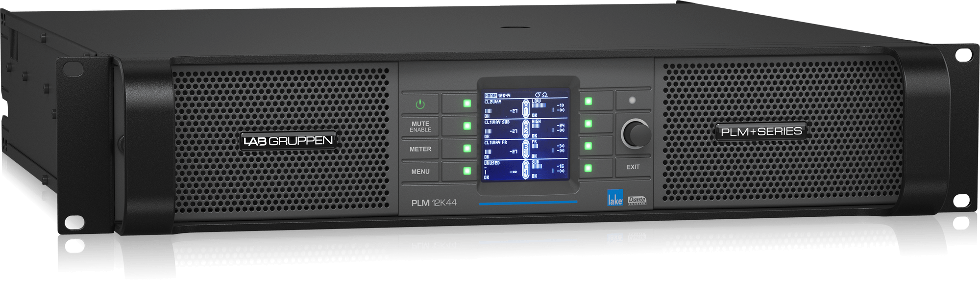 Lab Gruppen PLM 12K44 BP 12,000W 4-Channel Power Amplifier with Lake DSP, Dante Networking, and Binding Post Connectors
