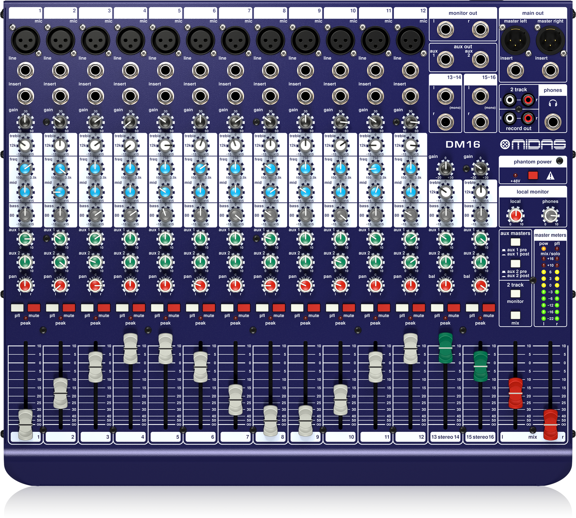 Midas DM16 16 Input Analogue Live and Studio Mixer with MIDAS Micropho