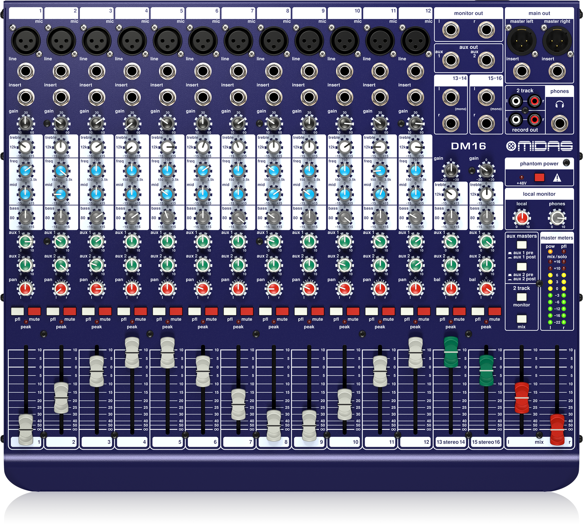 Midas DM16 16 Input Analogue Live and Studio Mixer with MIDAS Microphone Preamplifiers