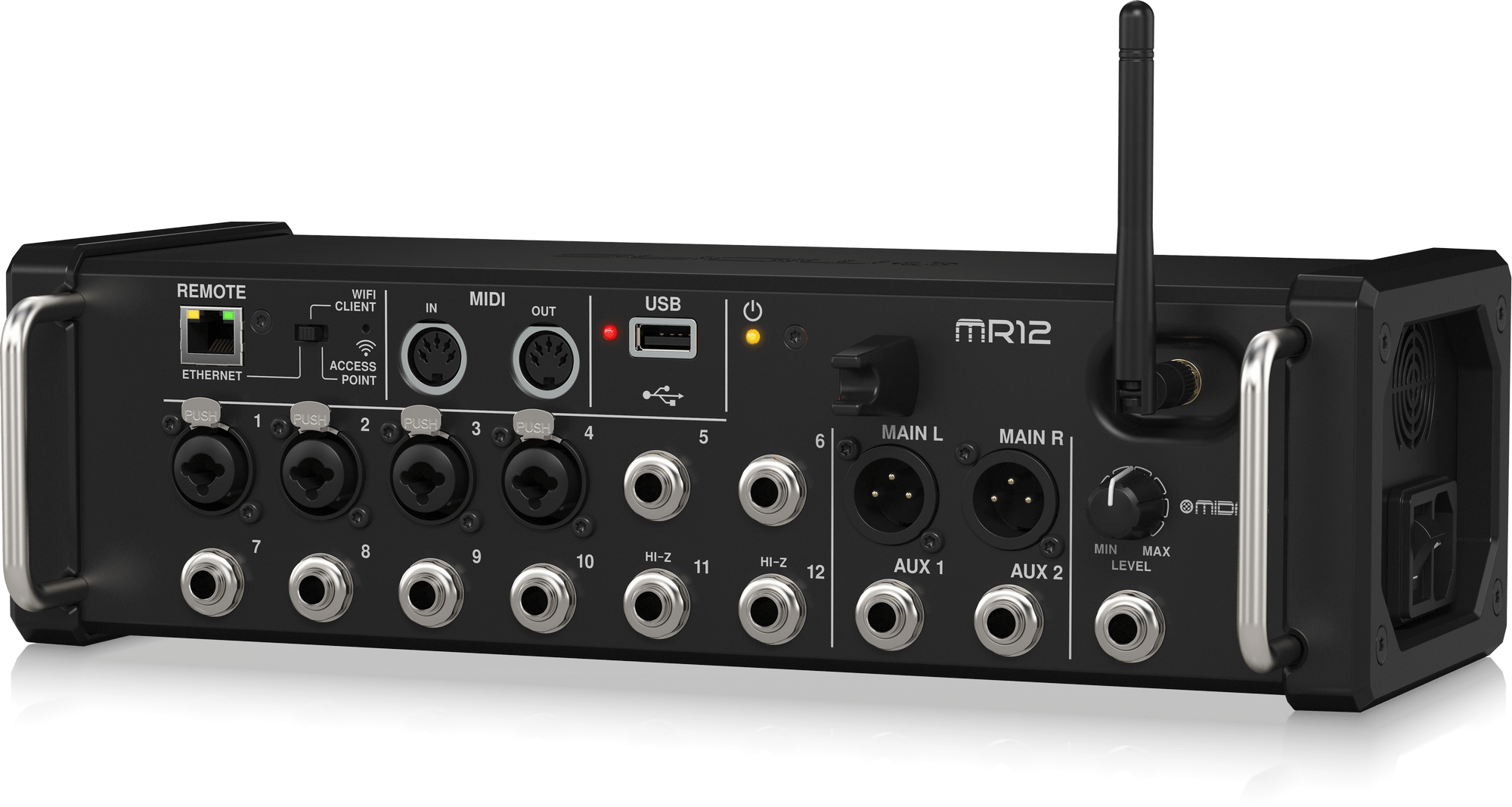 Midas MR12 12-Input Digital Mixer for iPad/Android Tablets with 4 Midas PRO Preamps, 8 Line Inputs, Integrated WiFi Module and USB Stereo Recorder