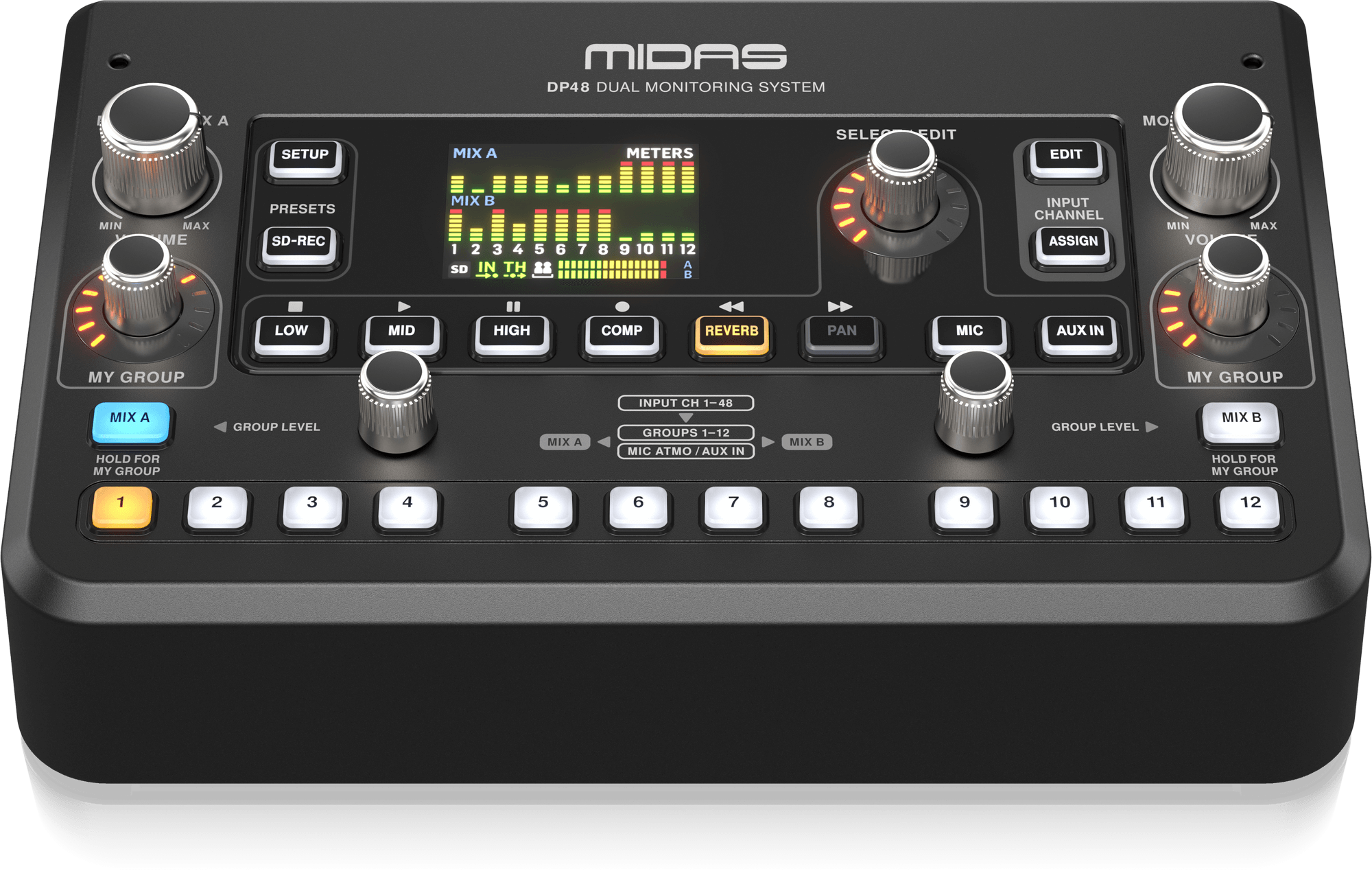 Midas DP48 Dual 48-Channel Personal Monitor Mixer with SD Card Recorder, Stereo Ambience Microphone and Remote Powering