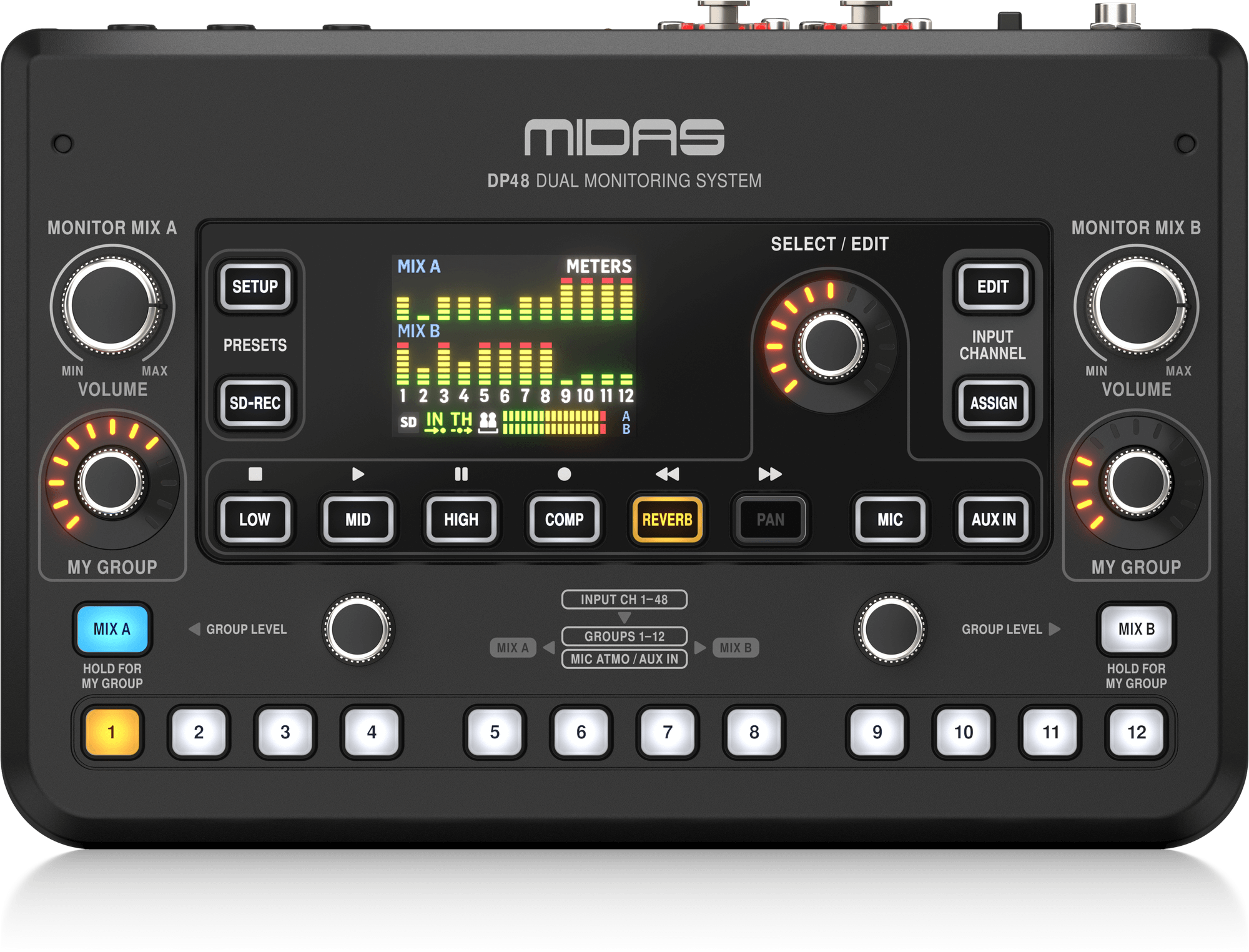 Midas DP48 Dual 48-Channel Personal Monitor Mixer with SD Card Recorder, Stereo Ambience Microphone and Remote Powering