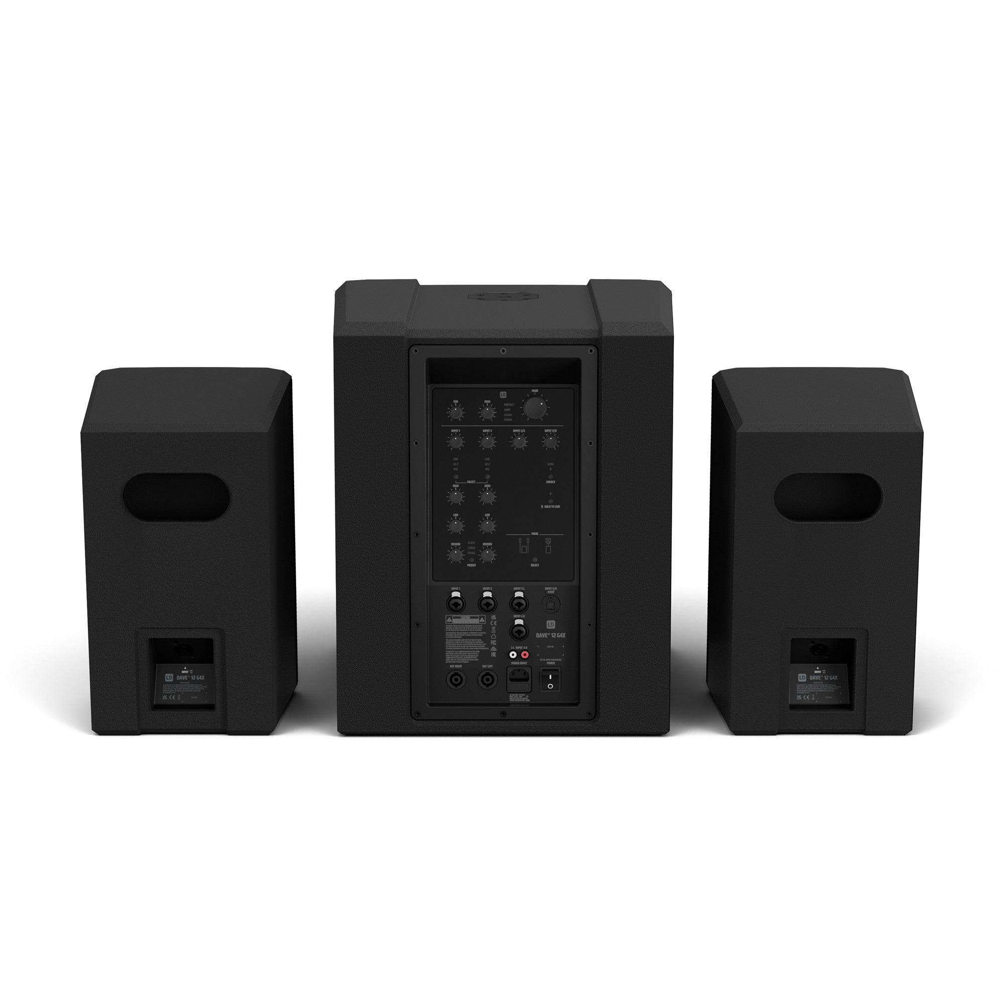 LD Systems LDDAVE12G4XINT 1460W Bluetooth 5.0 Streaming  Compact 2.1 Powered PA System - 2x 6.5" Satellite + 12" Sub - Set