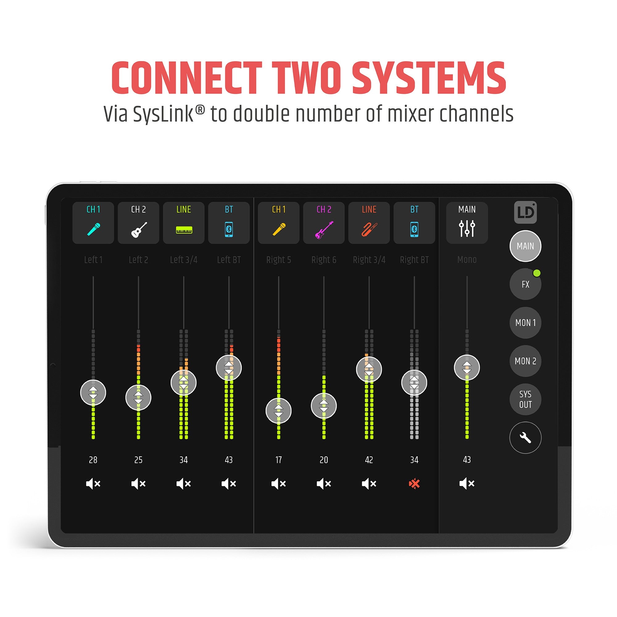 LD Systems LDMAUI28G3MIXINT Compact Cardioid Column PA System 2060W , Bluetooth with Digital Mixer - Each