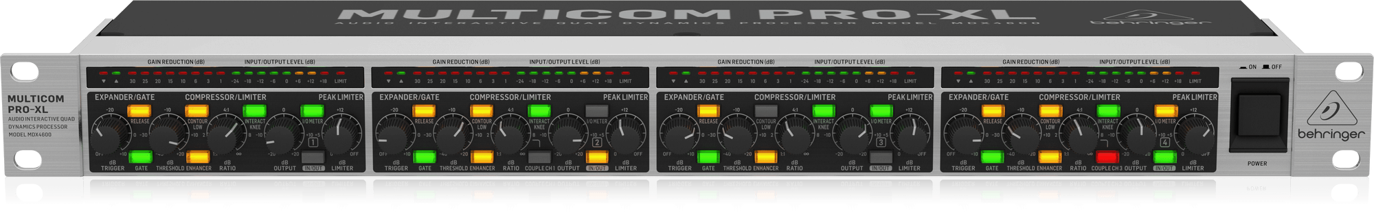 Behringer MULTICOM PRO-XL MDX4600 V2 Reference-Class 4-Channel Expander/Gate/Compressor/Peak Limiter with Dynamic Enhancer and Low Contour Filter