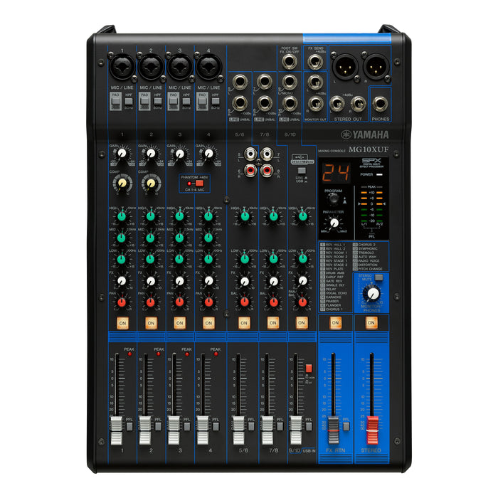 Yamaha MG10XUF 10-Channel Mixing Console: Max. 4 Mic / 10 Line Inputs (incl. FX) - Each