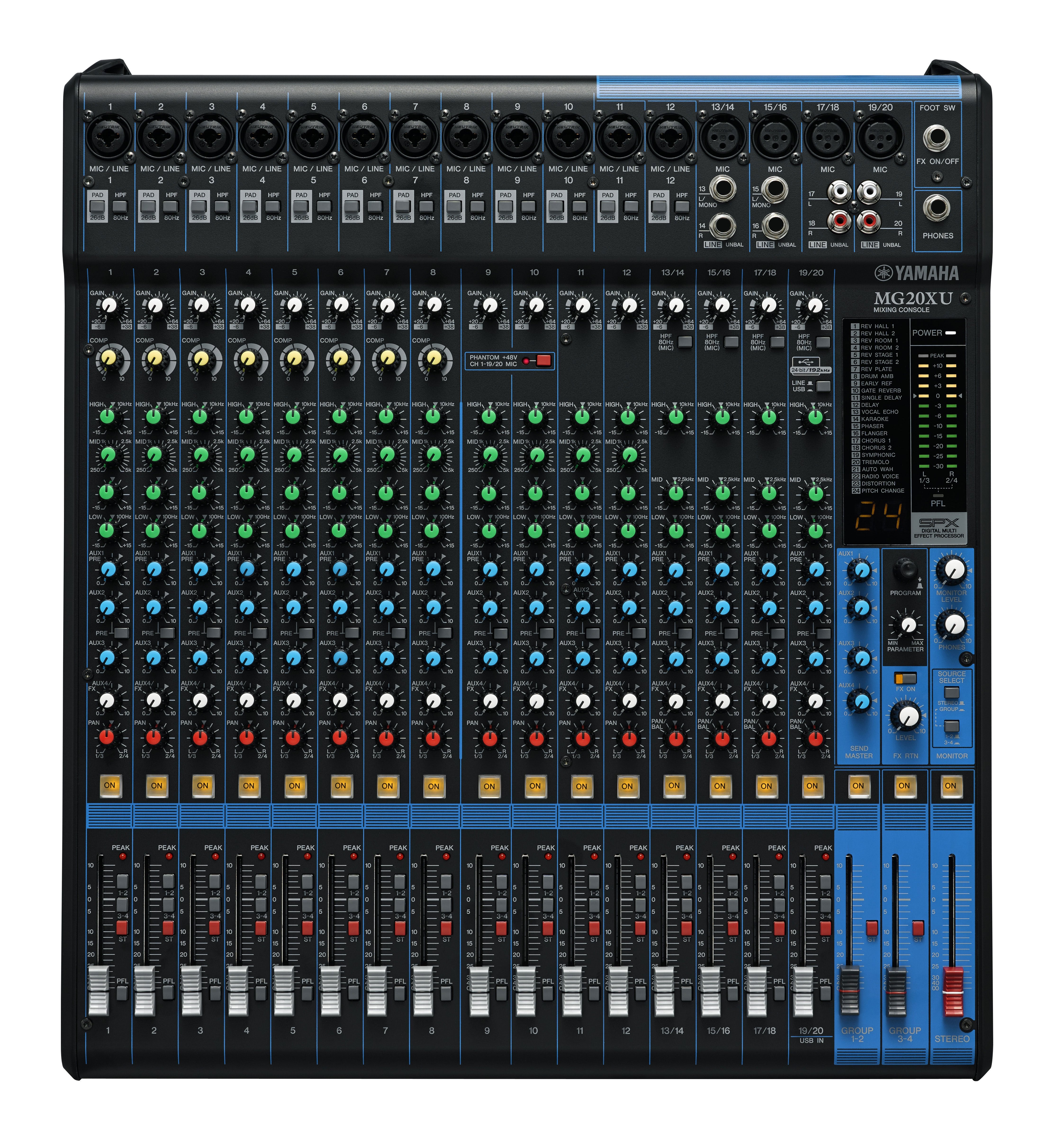 Yamaha MG20XU 20-Channel Mixing Console: Max. 16 Mic / 20 Line Inputs (incl. FX) - Each