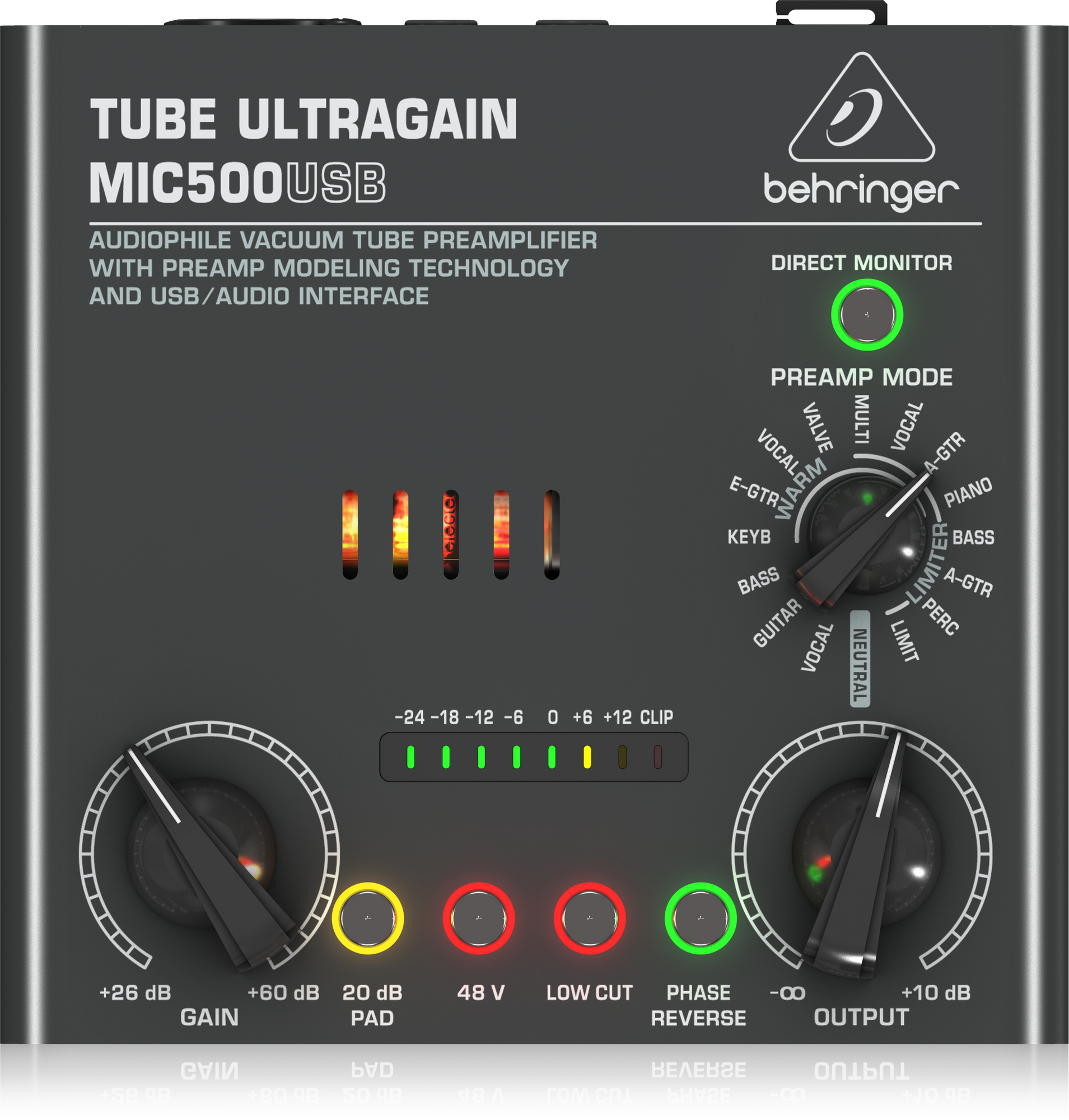 Behringer MIC500USB Audiophile Vacuum Tube Preamplifier with Preamp Modeling Technology and USB/Audio Interface