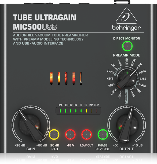 Behringer MIC500USB Audiophile Vacuum Tube Preamplifier with Preamp Modeling Technology and USB/Audio Interface