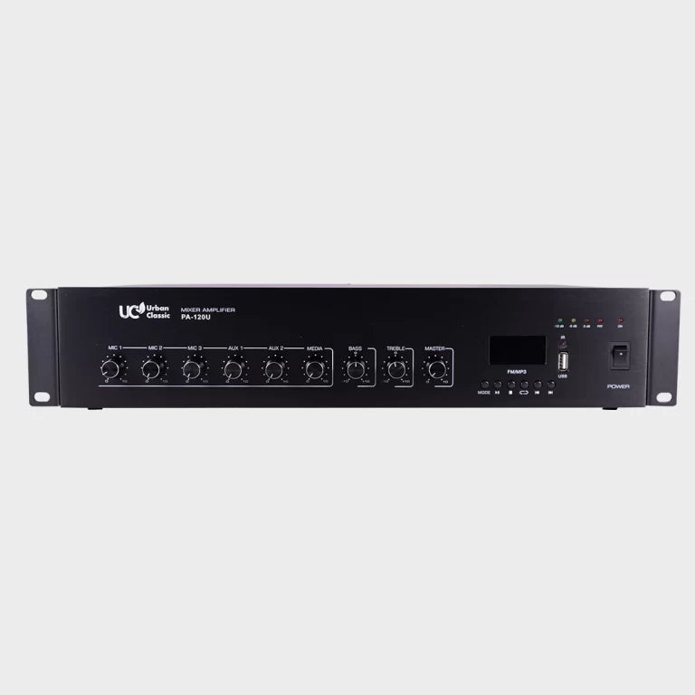PA120 120W Mixer Amplifier with Triple Mic Input, Bluetooth, USB Playback and VOX Priority for Professional PA and Background Music Systems - Audiomaxx India