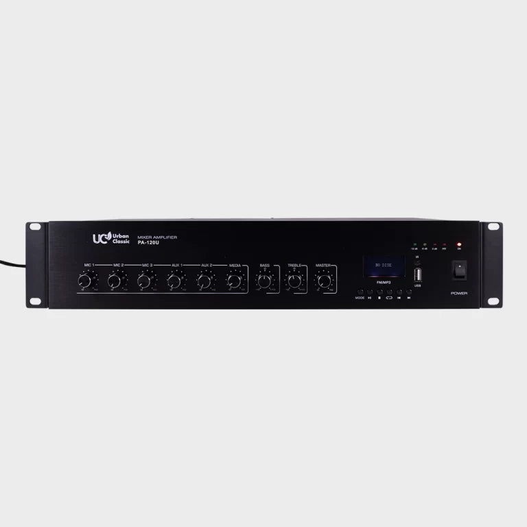 PA120 120W Mixer Amplifier with Triple Mic Input, Bluetooth, USB Playback and VOX Priority for Professional PA and Background Music Systems - Audiomaxx India