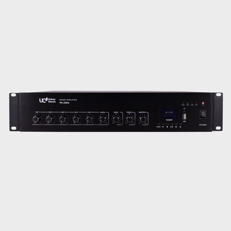 PA250 250W Mixer Amplifier with Triple Mic Input, Bluetooth, USB Playback and VOX Priority for High-Power PA and Background Music Systems - Audiomaxx India