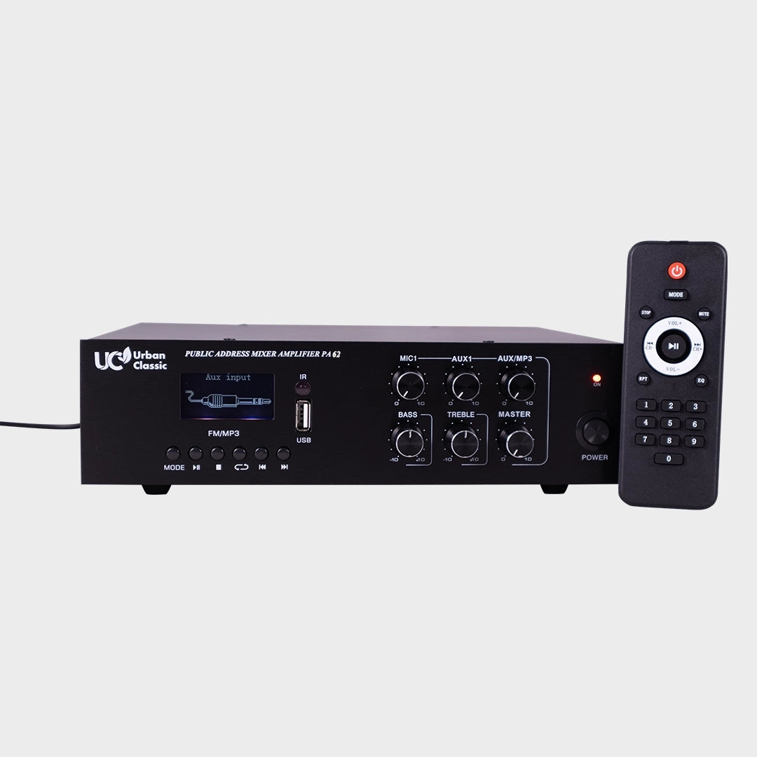 PA62 60W Mixer Amplifier with Dual Mic Input, Bluetooth, USB Playback and Multi-Source Connectivity for Professional PA and Background Music Systems - Audiomaxx India