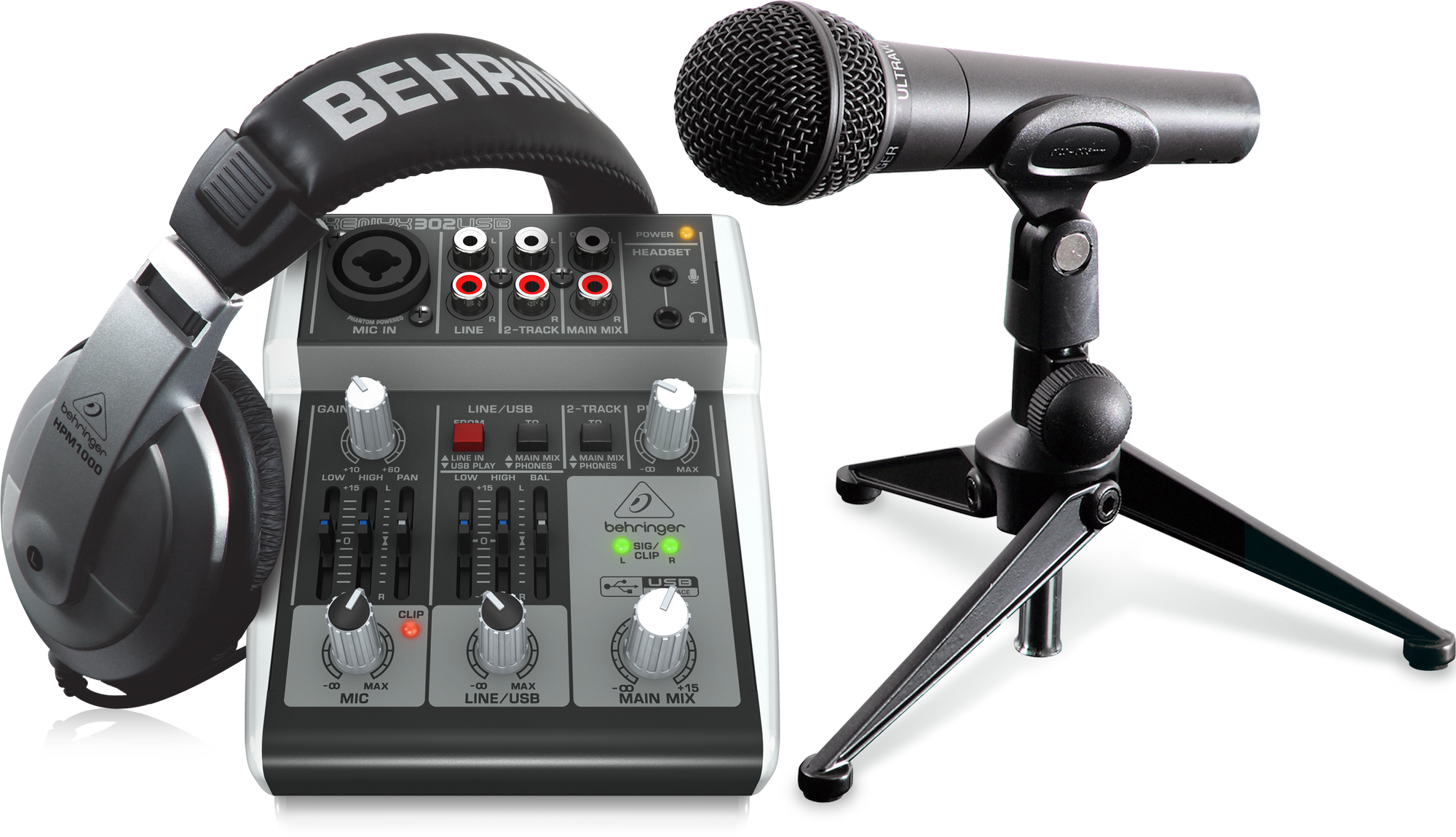 Behringer PODCASTUDIO 2 USB Complete PODCASTUDIO Bundle with USB Mixer, Microphone, Headphones and More