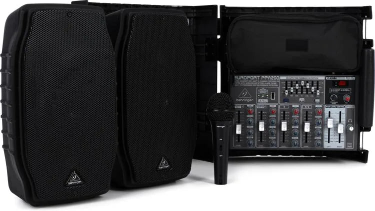 Behringer Europort PPA200 Ultra-Compact Powered Speakers 200W 5-Channel Powered Mixer with Wireless Microphone Option, Klark Teknik Multi-FX Processor and FBQ Feedback Detection