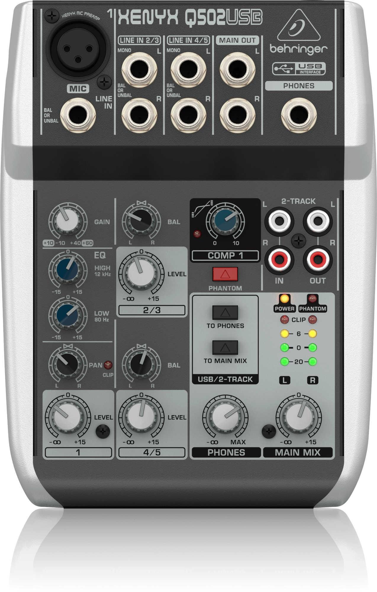 Behringer Xenyx Q502USB Premium 5-Input 2-Bus Mixer with XENYX Mic Preamp and Compressor, British EQ and USB/Audio Interface