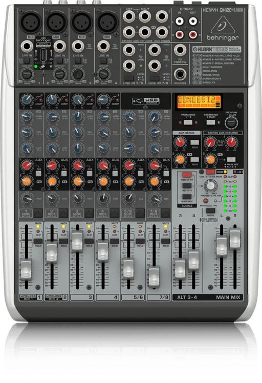 Behringer Xenyx QX1204USB Premium 12-Input 2/2-Bus Mixer with XENYX Mic Preamps and Compressors, Klark Teknik Multi-FX Processor, Wireless Option and USB/Audio Interface