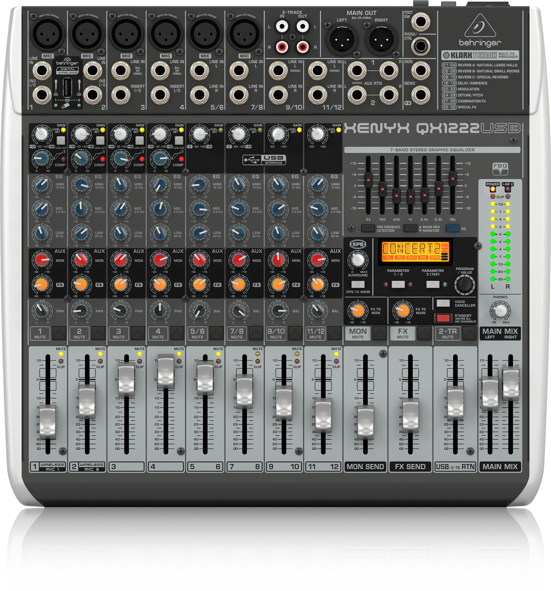 Behringer Xenyx QX1222USB Mixer with USB | Effects | Recording and Editing Software Bundle