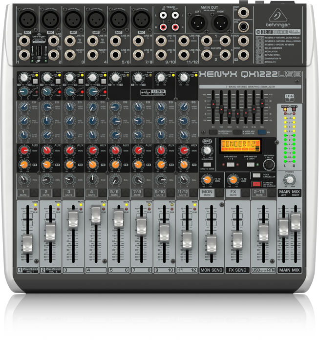 Behringer Xenyx QX1222USB Mixer with USB | Effects | Recording and Editing Software Bundle