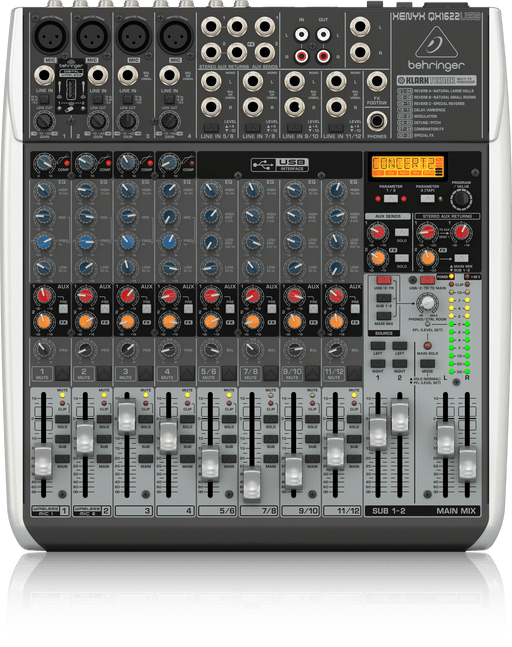 Behringer Xenyx QX1622USB Premium 16-Input 2/2-Bus Mixer with XENYX Mic Preamps and Compressors, Klark Teknik Multi-FX Processor, Wireless Option and USB/Audio Interface