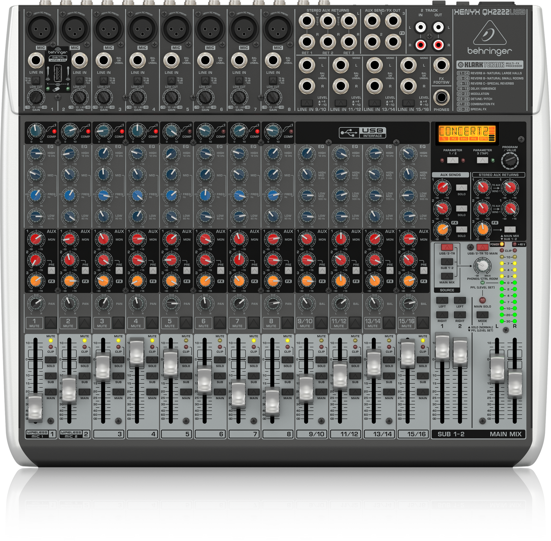Behringer XENYX QX2222USB Premium 22-Input 2/2-Bus Mixer with XENYX Mi