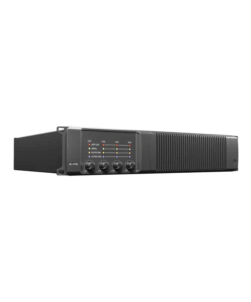 Quest QX41500 Professional 4×1500W Class-D 2RU Installation Power Amplifier with Auto Load Sensing, 70V/100V & Dante™ Expansion Support