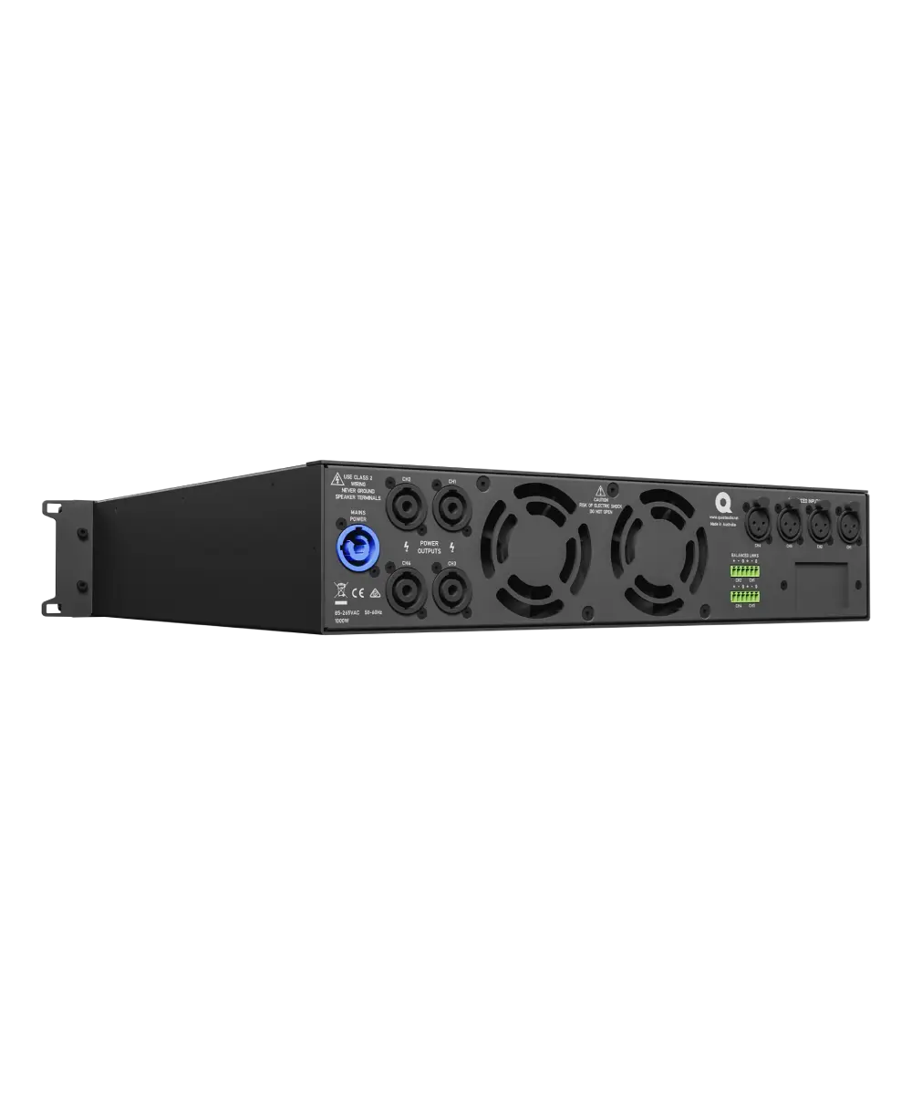 Quest QX41500 Professional 4×1500W Class-D 2RU Installation Power Amplifier with Auto Load Sensing, 70V/100V & Dante™ Expansion Support - Audiomaxx India