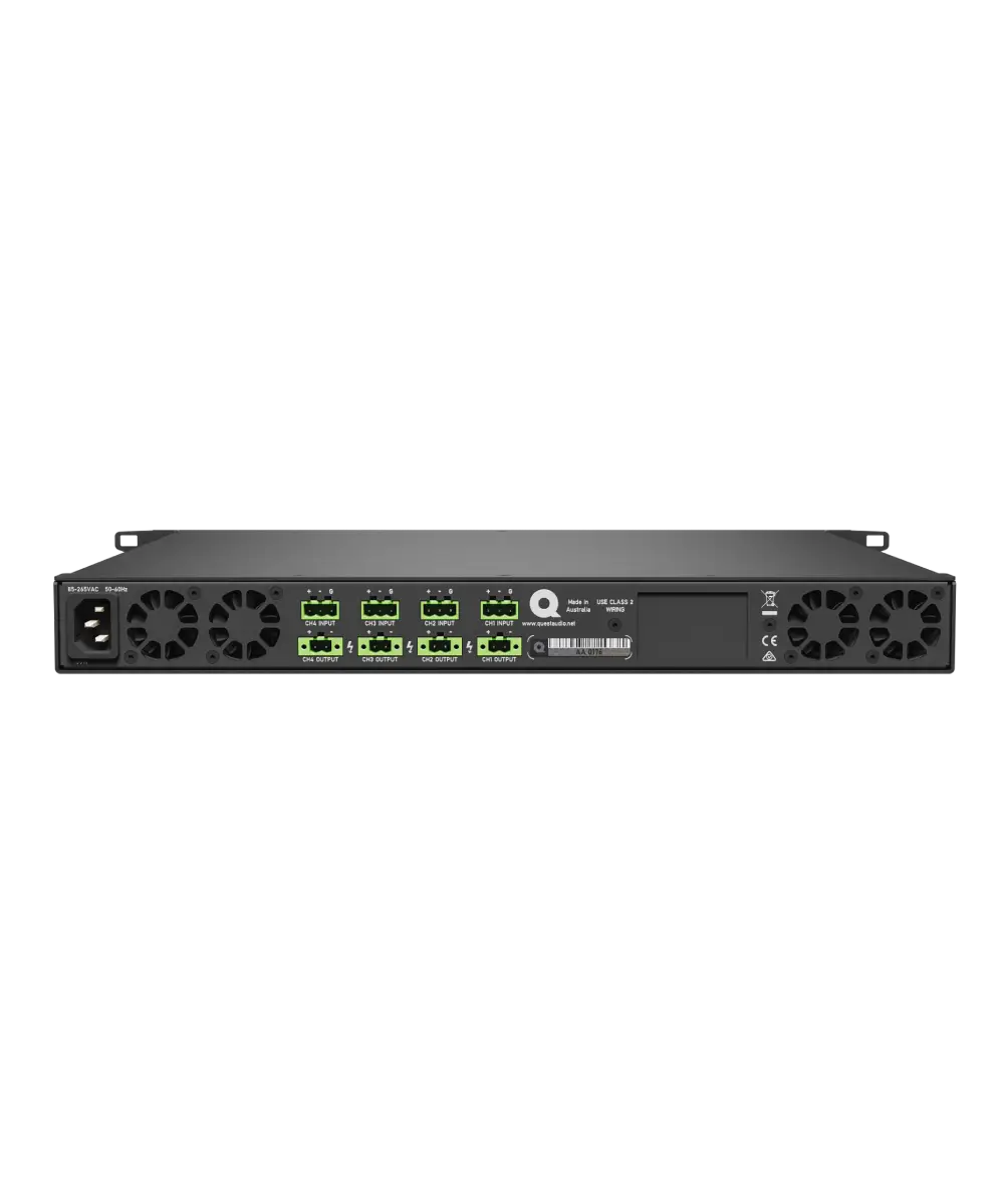 Quest QX4300 Professional 4×300W Class-D 1RU Installation Power Amplifier with Auto Load Sensing, 70V/100V & DSP Control - Audiomaxx India