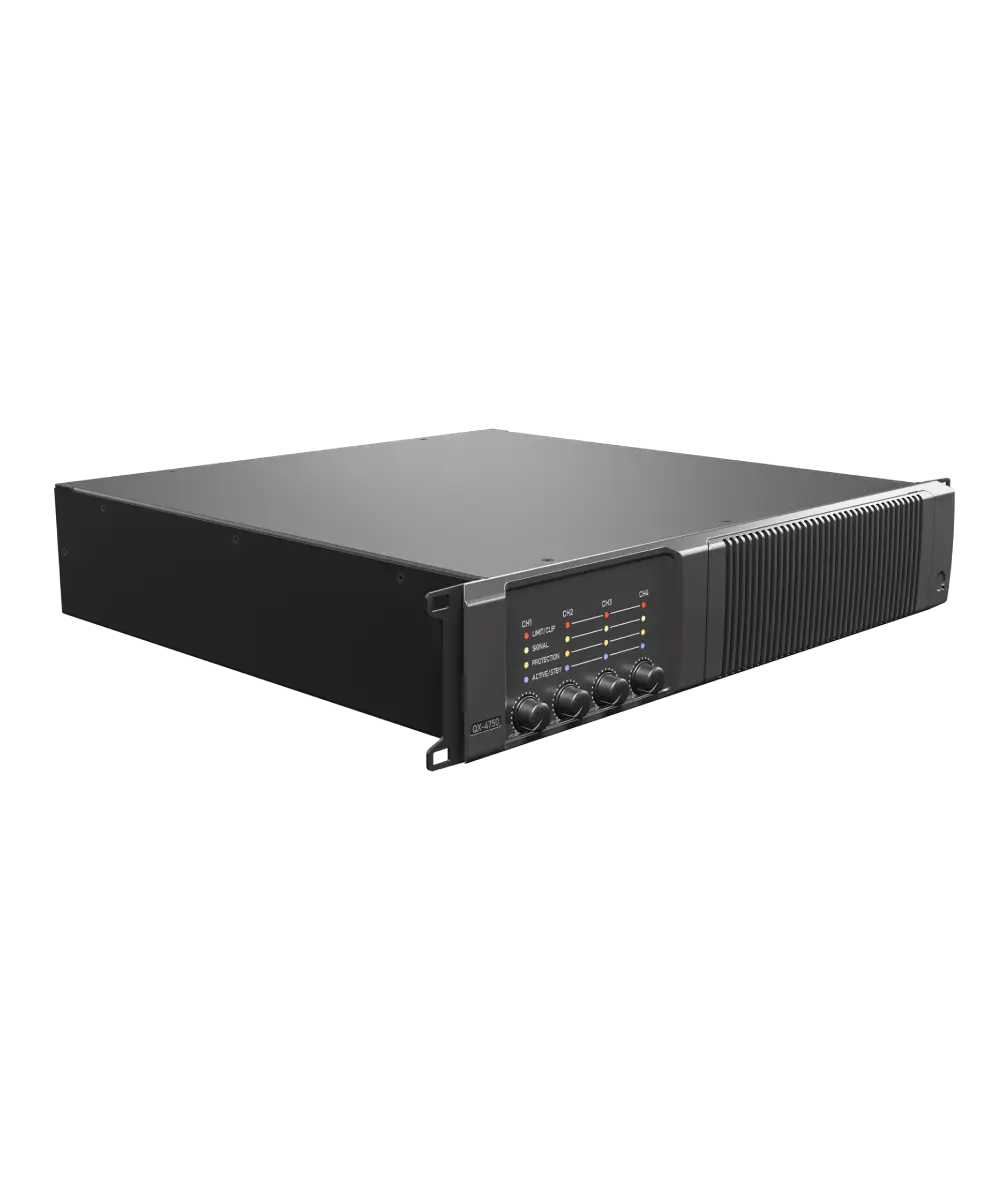 Quest QX4750 Professional 4×750W Class-D 2RU Installation Power Amplifier with Auto Load Sensing, 70V/100V & Dante™ Expansion Support